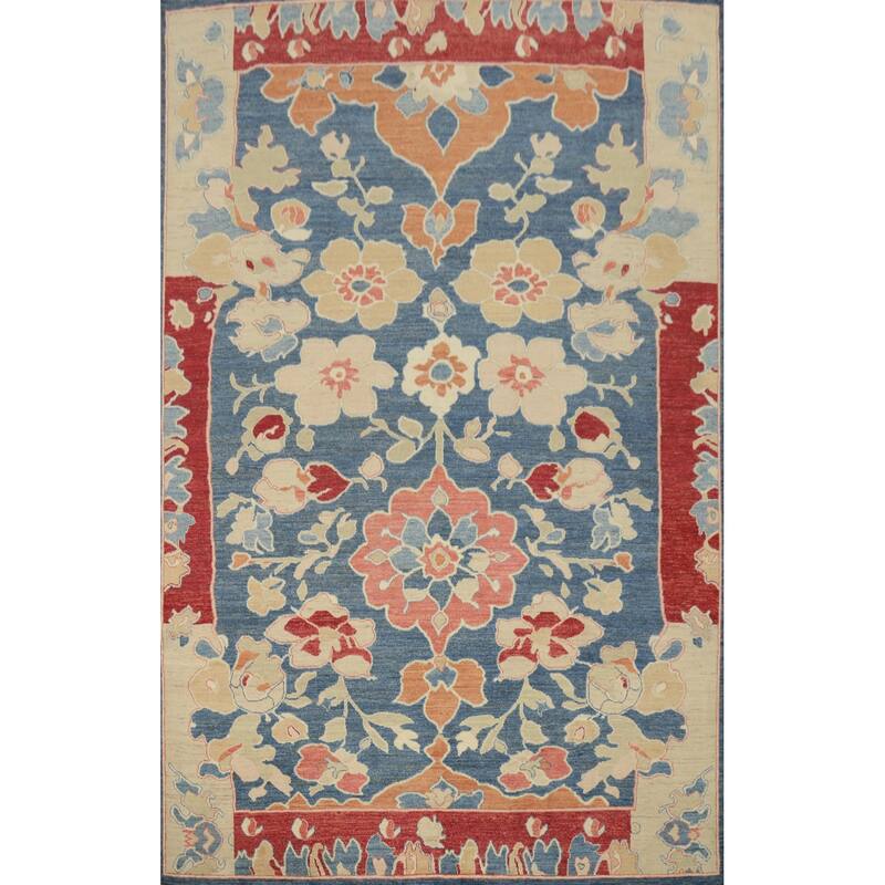 Hand Knotted Oriental 100% Wool Carpet Transitional Floral Navy Blue & Blues Oushak Area Rug - 13' 9'' X 10' 3''