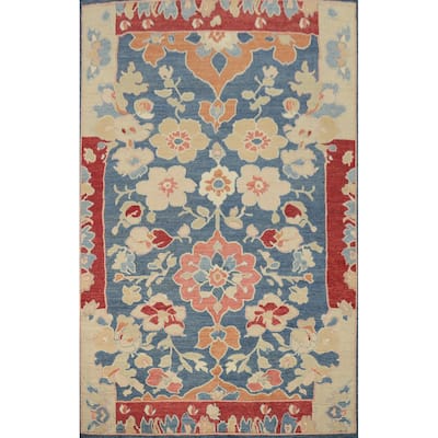 Hand Knotted Oriental 100% Wool Carpet Transitional Floral Navy Blue & Blues Oushak Area Rug - 13' 9'' X 10' 3''