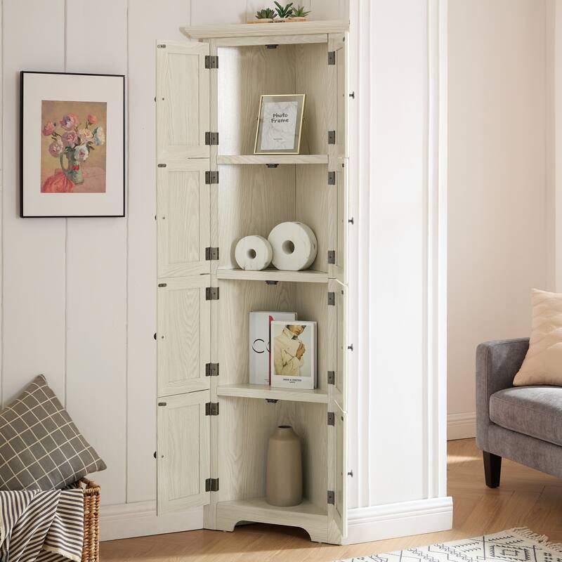 GDF Studio - Farmhouse Corner Cabinet Tall 4-Tier Storage Pantry with 8 Doors.