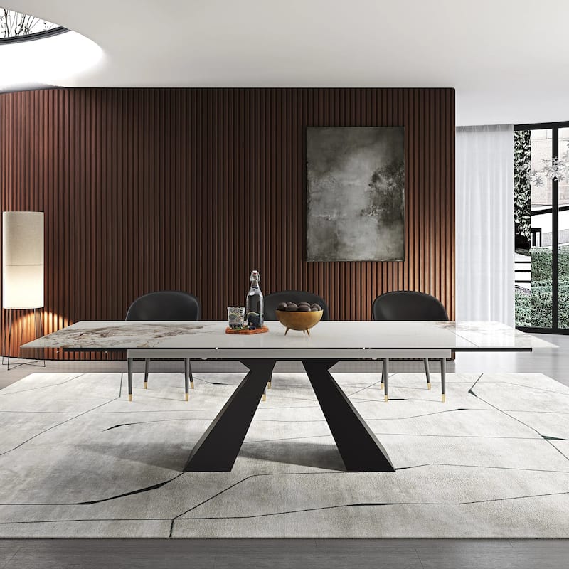 110.23'' Extendable Rectangular Sintered Stone Dining Table For 8 People