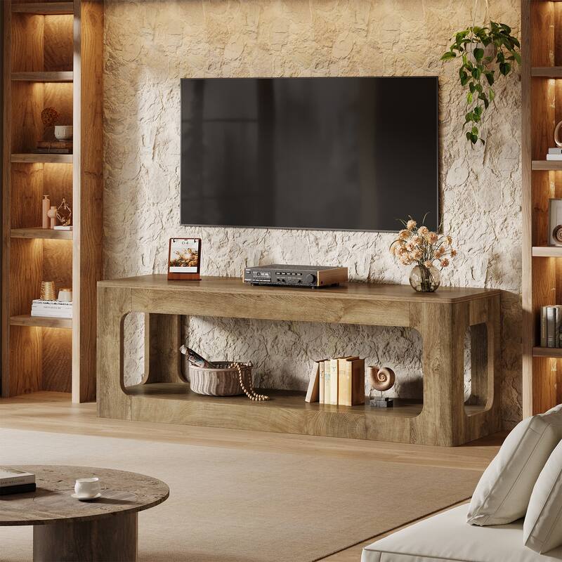 Farmhouse TV Stand, 63-Inch Entertainment Center for 60/65/75-Inch TV - Brown