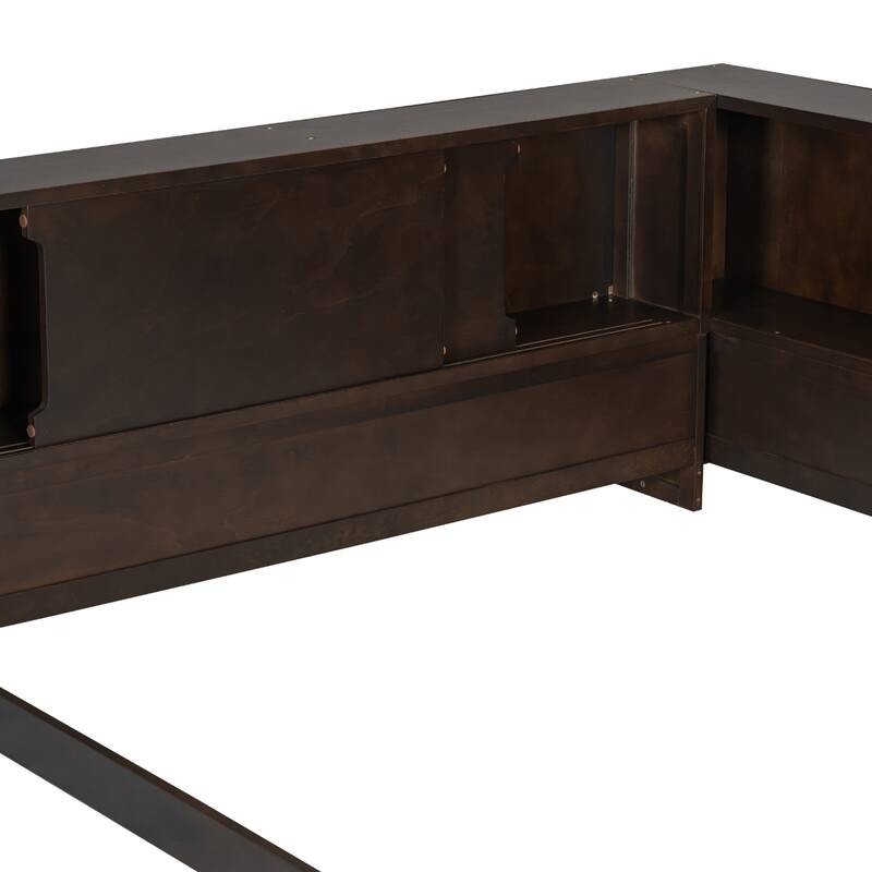 Queen L-Shape Storage Daybed with LED Shelf, Hidden Slide Cabinet & Built-In USB Power Hub by Harper&Bright Designs