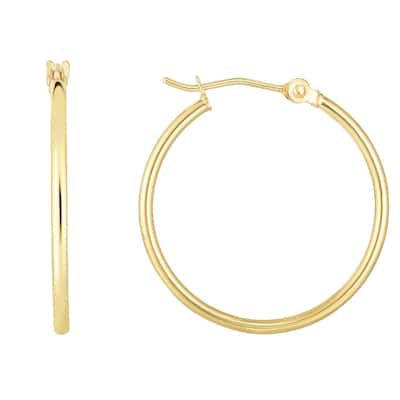 Curata 14k Yellow Gold 1.5x25mm Shiny Round Tube Hoop Fancy Earrings With Hinged Clasp