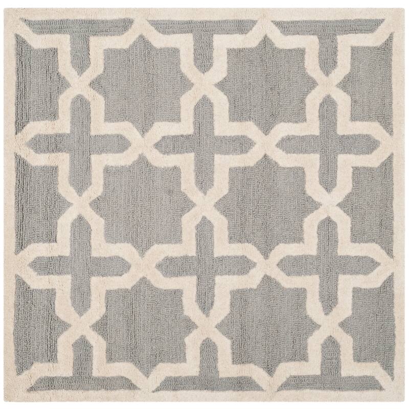 SAFAVIEH Handmade Cambridge Remedios Geometric Wool Rug - 4' Square - Silver/Ivory