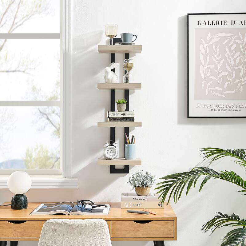 Danya B. 4-Tier Ladder Bracket Floating Wall Shelves - White Birch