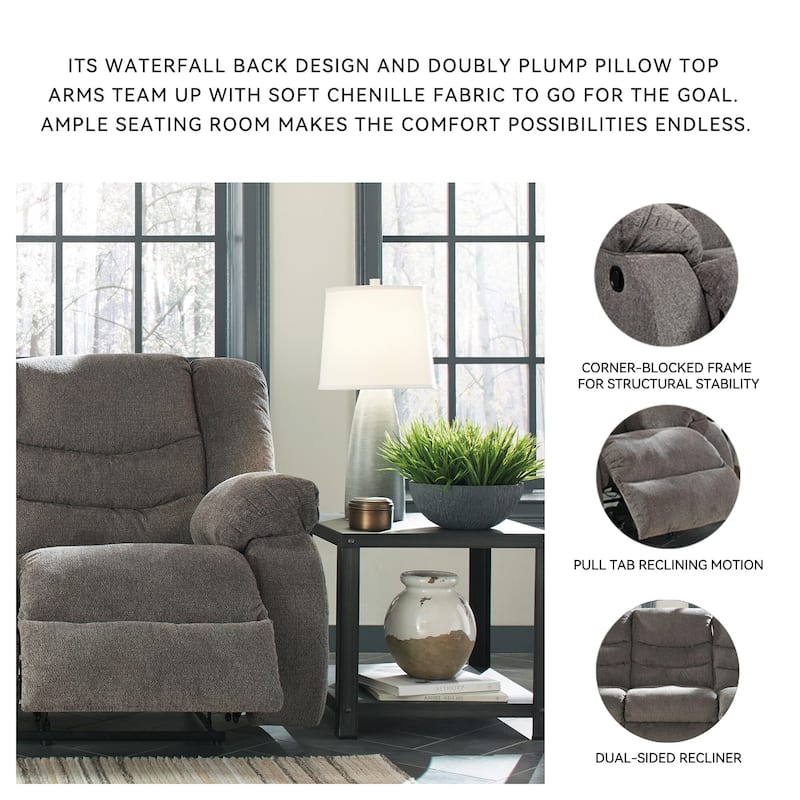 Signature Design by Ashley Tulen Gray Reclining Sofa - 63" W x 40" D x 40" H