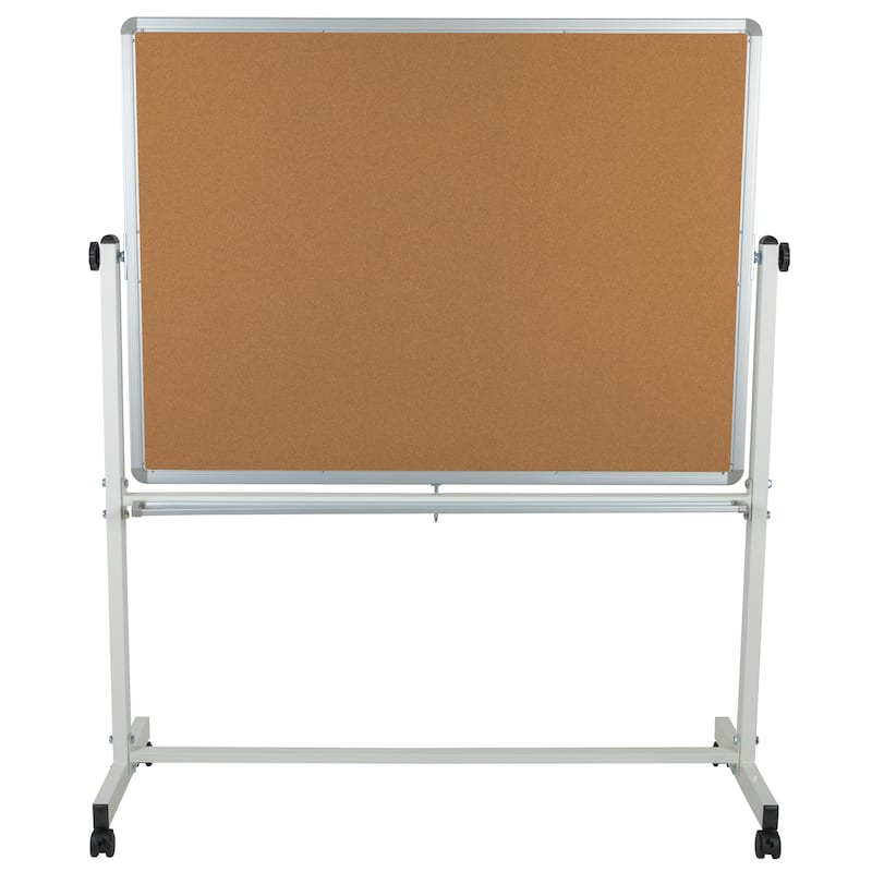 Reversible Mobile Cork Bulletin & White Board with Pen Tray