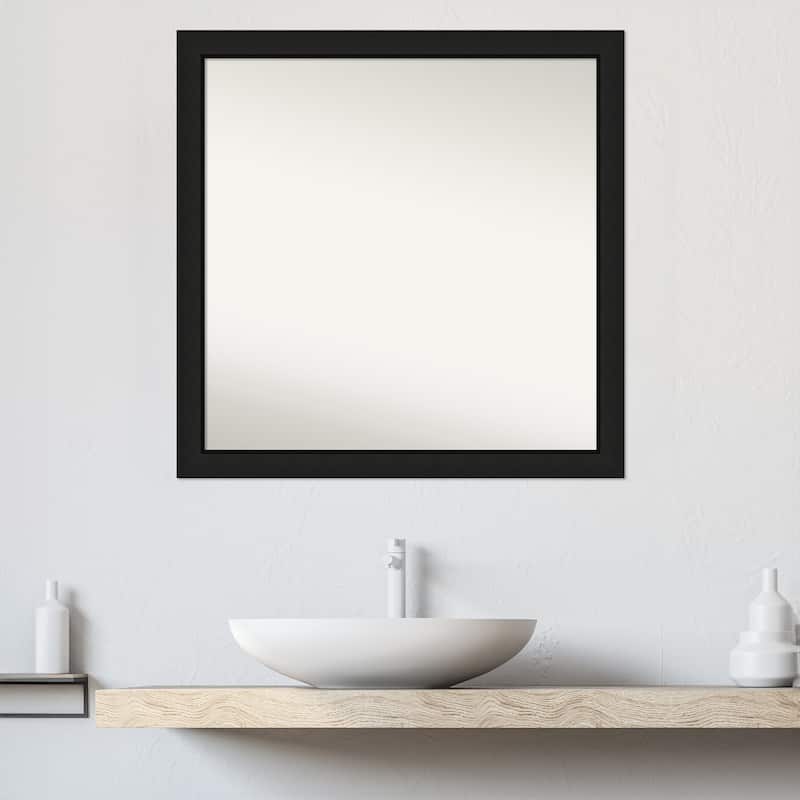 Midnight Black Narrow Non-Beveled Wood Framed Bathroom Vanity Wall Mirror - Midnight Black Narrow