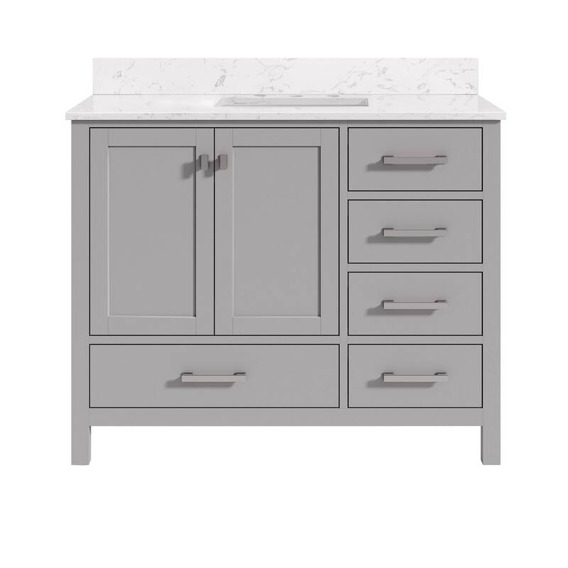StarrySky 42 inch Undermount Single Sink Bathroom Vanity with Engineered Carrara Marble Top - 42 inch - Grey