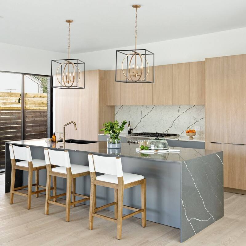 Industrial 4-Light Cube Pendant Chandelier with Matte Black and Gold Finish