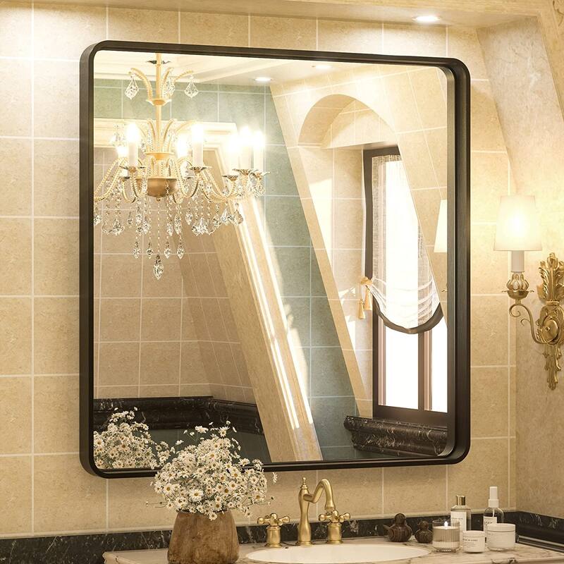 TETOTE Modern Metal Frame Wall Mounted Bathroom Vanity Mirror - 30x22 - Black