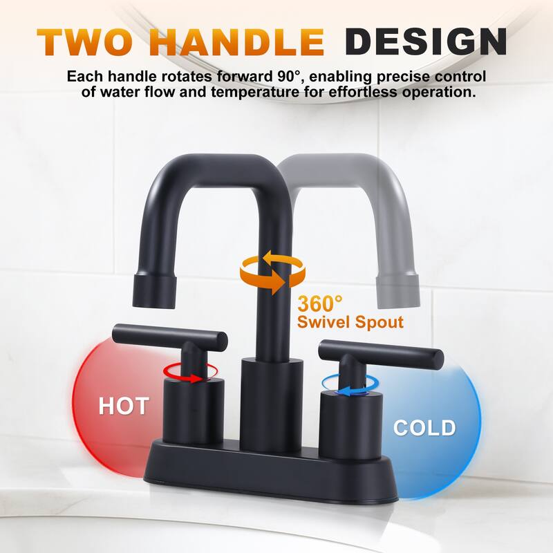 WOWOW 4 in. Centerset Double Handle Bathroom Faucet with Drain Kit