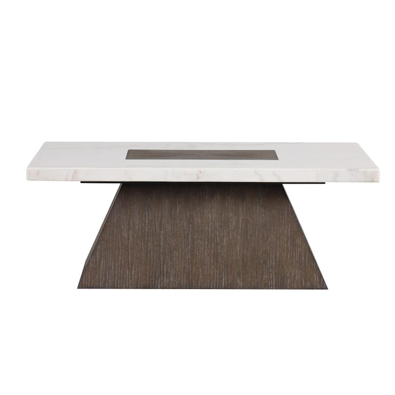 Marble and Wood Coffee Table in Dark Walnut and White - Dark Walnut/White - Marble