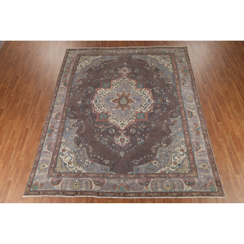 Traditional Tabriz Persian Vintage Area Rug Hand-Knotted Wool Carpet - 9'11"x 12'2"