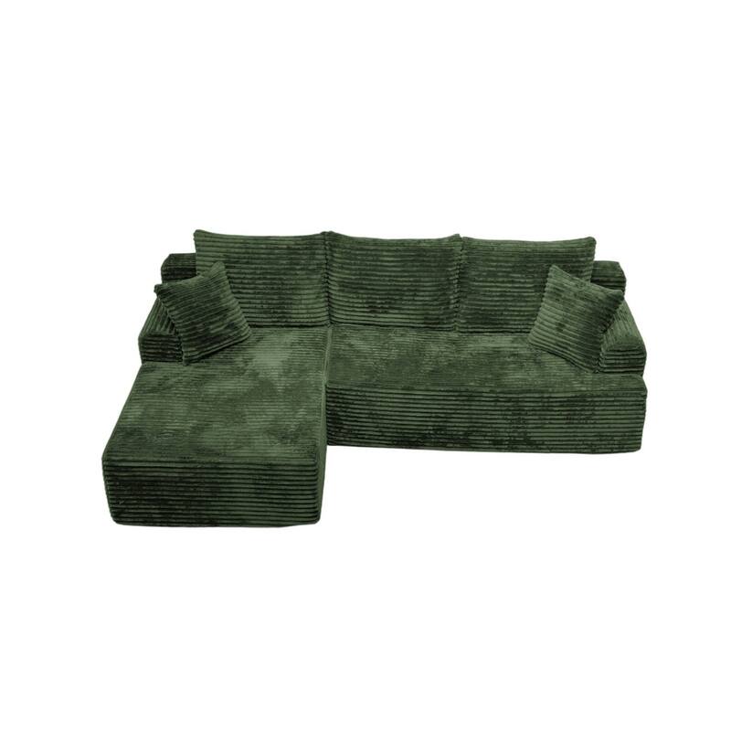 95.2" Modern L-Shaped Corduroy Sectional Sofa, No Assembly Reqired