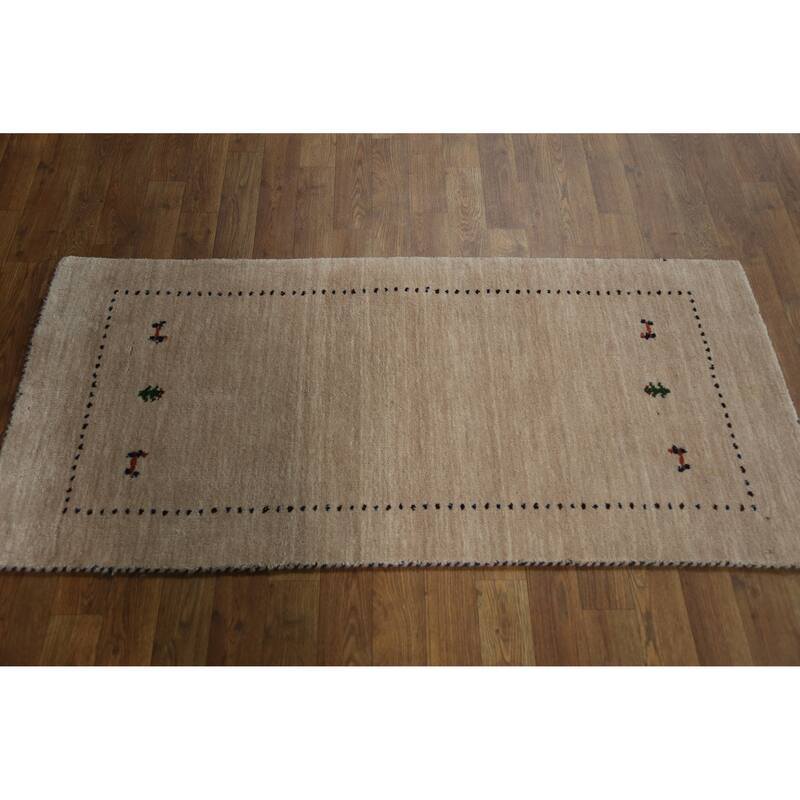 Hand Knotted Oriental 100% Wool Carpet Tribal Animal Pictorial Peach Gabbeh Runner Rug - 4' 8'' X 2' 3''