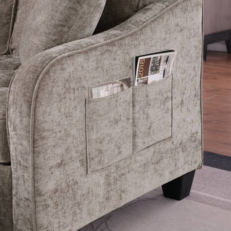 Two-Seater Chaise Lounge with Storage Footrest and Pillows, Irregular Armrest Design
