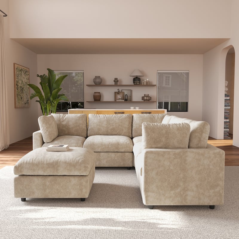 100.5'' V-shape Cloud Corner Sectional Sofa Chenille 5-Piece Modular Couch for Living Room Set