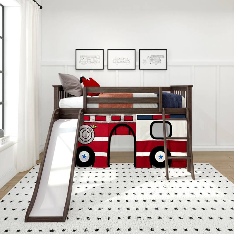 Max and Lily Classic Twin-Size Low Loft with Easy Slide and Curtain