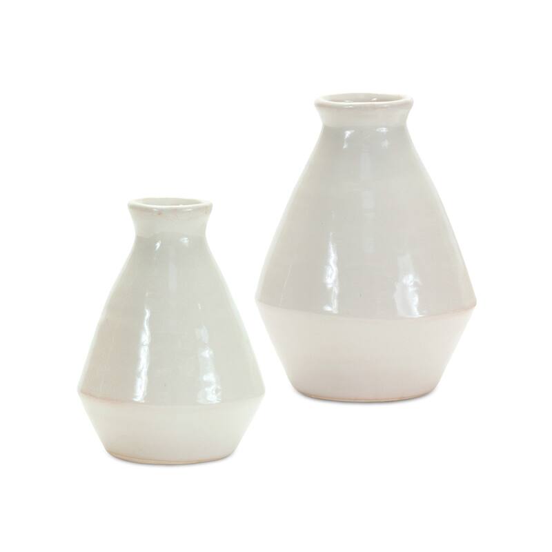 Set of 2 White Terracotta Bud Vases for Tabletop Decor