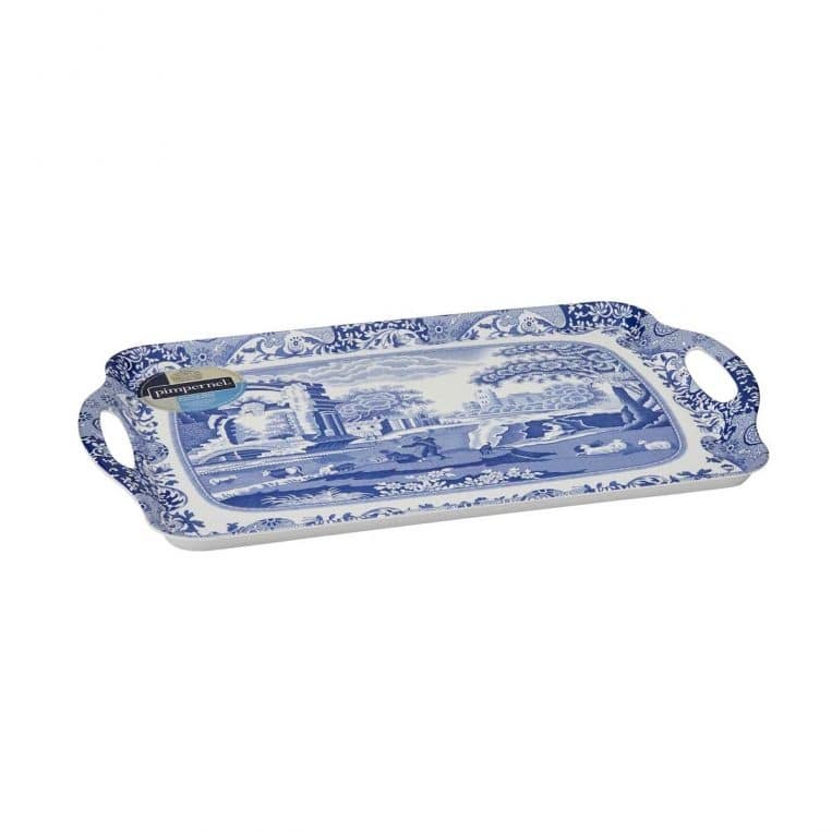 Pimpernel Blue Italian Large Melamine Handled Tray - 19.25" x 11.5"