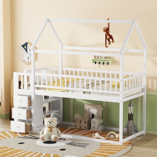 slide 2 of 19, Playful Design Twin Size Loft Bed White