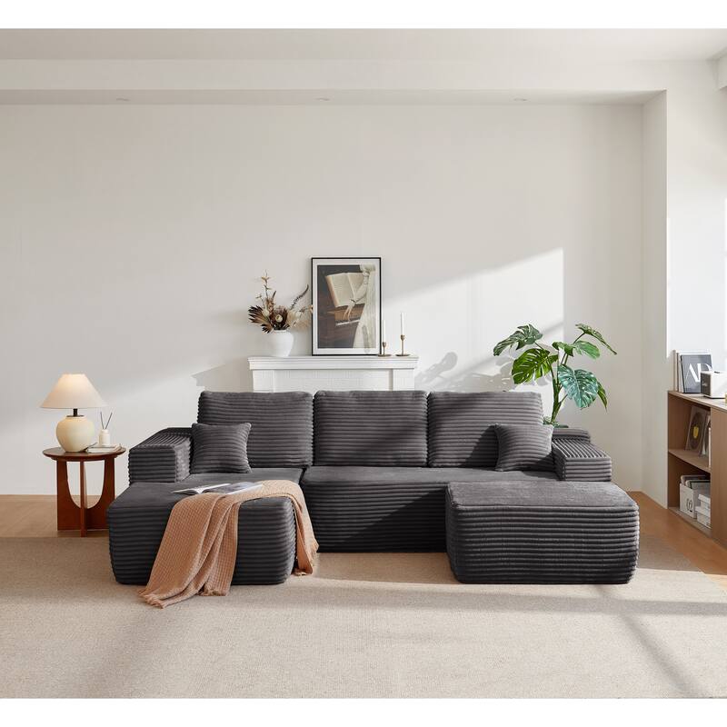 104"Cloud Sectional Couch with U-Shaped Chaise,and Side Pockets,Modern Modular Sofa with Deep Seat, Upholstered - Grey