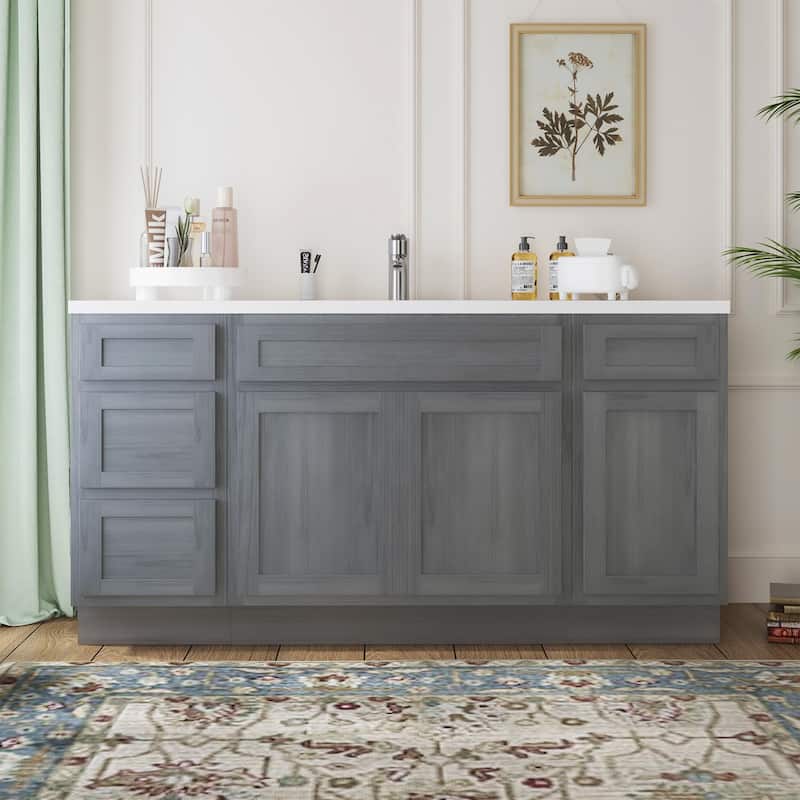 Vanity Art 63" Oak Freestanding Bathroom Vanity Cabinet without Top