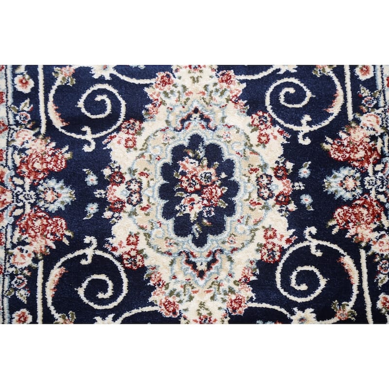 Blue Floral Medallion Transitional Turkish Rug Oriental Carpet