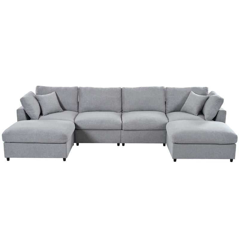 U-Shaped Modular Design Chenille Fabric Sectional Sofa with 2 Movable Ottomans