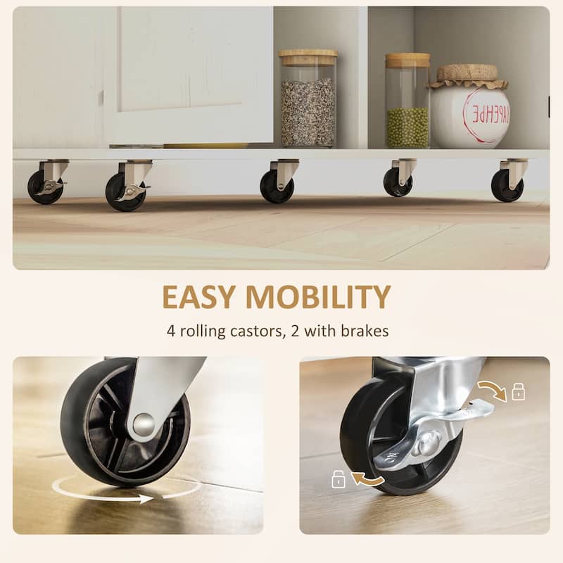 Farmhouse Rolling Kitchen Island Cart on Wheels with Rubberwood Top