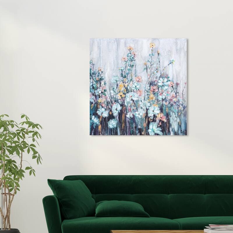 Wynwood Studio Canvas Floral and Botanical Mint Shadows Blue and Farmhouse Wall Art Canvas Print - Blue, Gray - 30 x 30