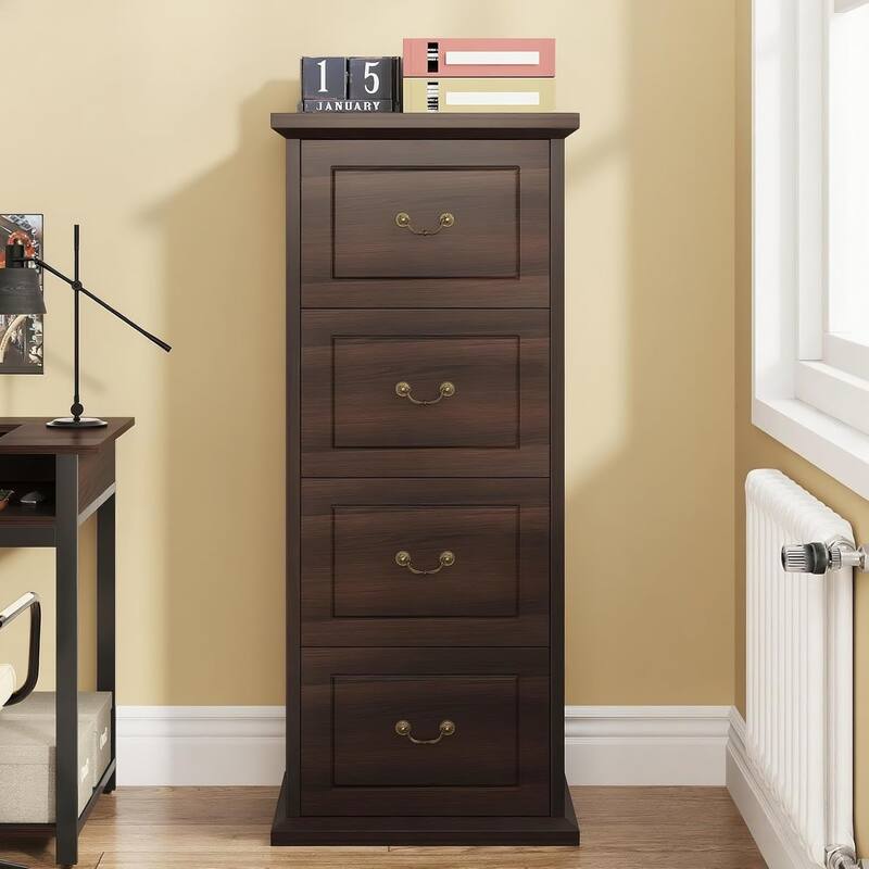 51-Inch Tall 4-Drawer File Cabinet Wood Vertical Storage Cabinet for Home Office A4/Letter/Legal Files