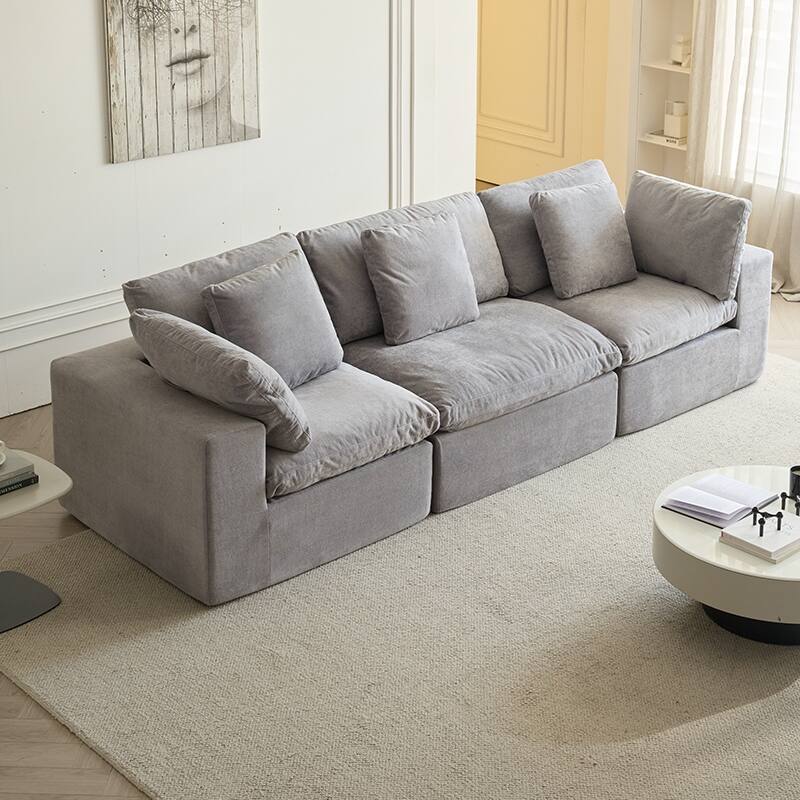 Modular Sectional Sofa with 33D High Density Sponge, Waterproof Flannel Fabric Compression Couch with Square Arms and Pillows