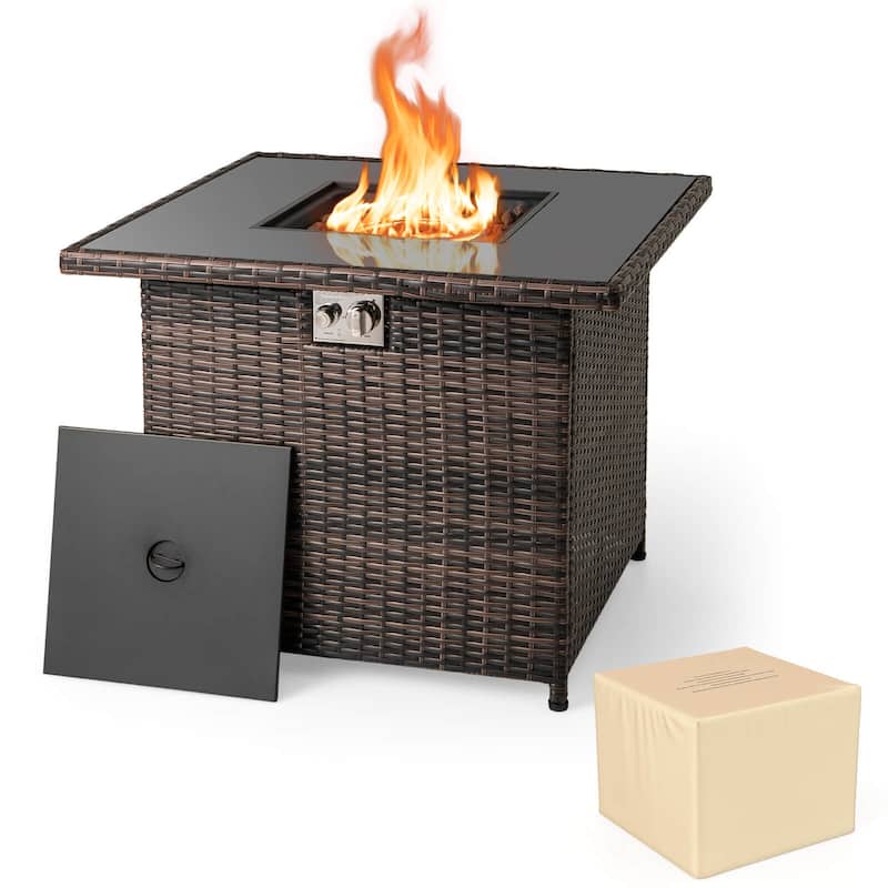 Costway 32.5" Propane Fire Pit Table Outdoor Wicker Gas Firepit with - See Details