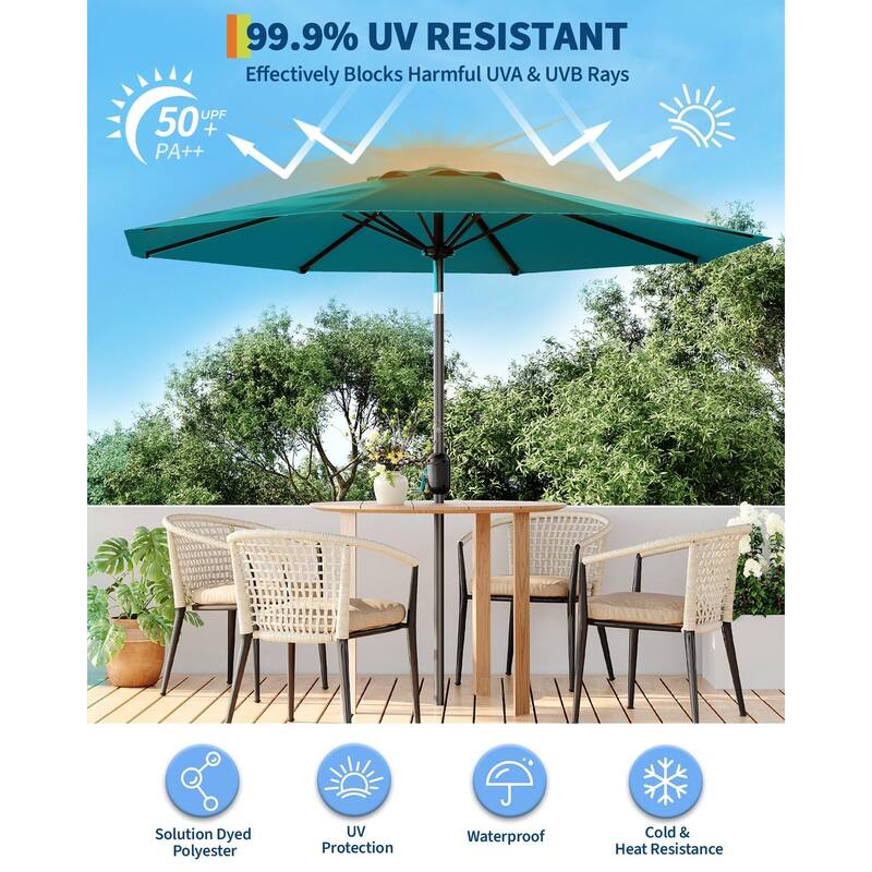 Coromose 9FT Outdoor Patio Umbrella, 8 Sturdy Ribs, for Garden, Poolside, Deck - Turquoise