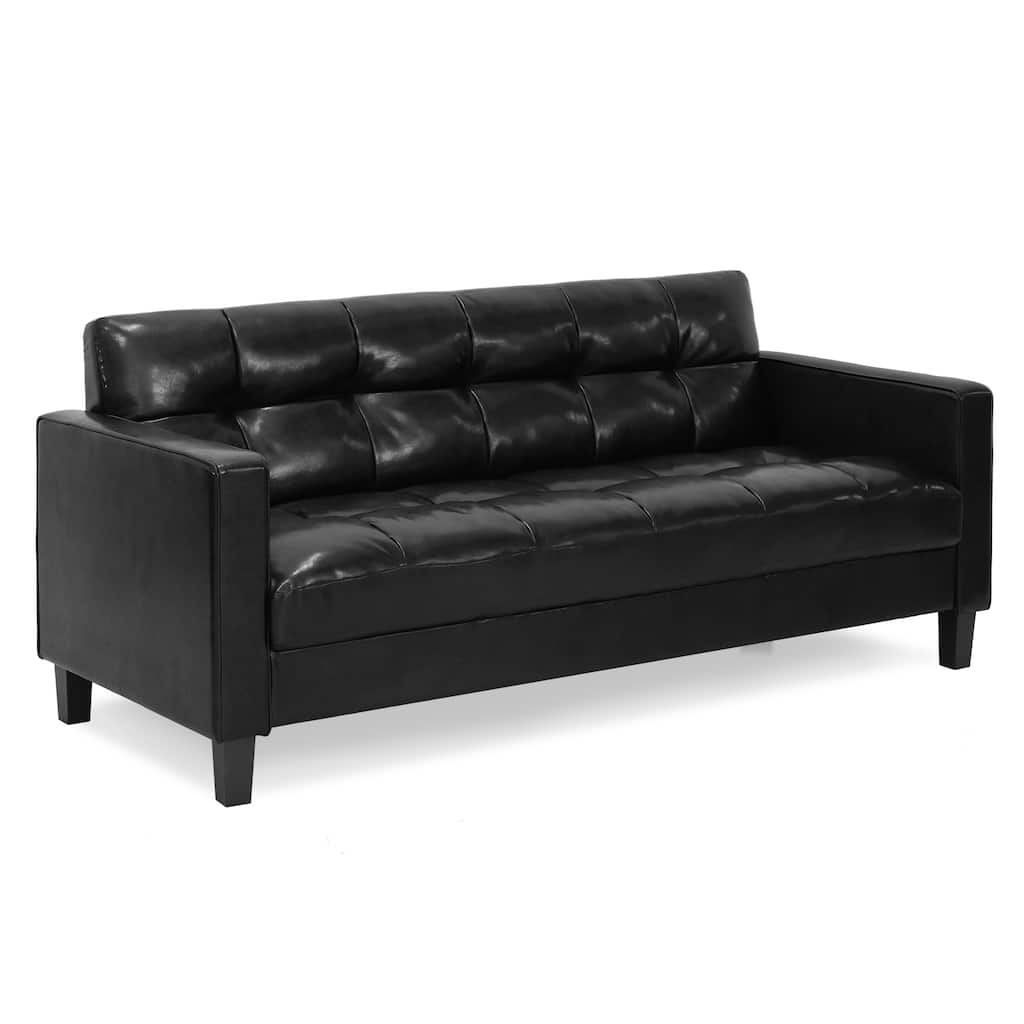 Furinno Brive Contemporary Tufted 3-Seater Sofa, Plain Black Leather