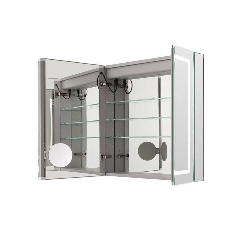 AQUADOM Royal Basic Q LED Medicine Cabinet, Defogger, 3X Vertically Adjustable Magnifying Mirror - 30"x30"x5"