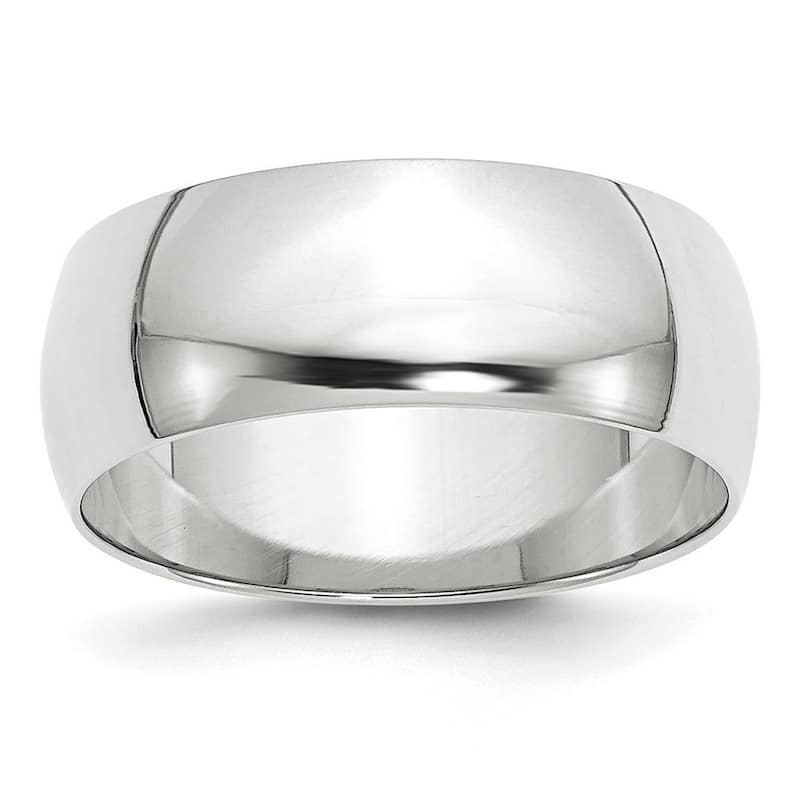 Curata 10k White Gold Unisex 8 mm Half-Round Light Wedding Band (sizes 4-14)