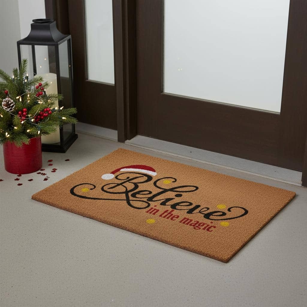 HomeRoots 17" X 29" Brown Black And Red Christmas Believe Outdoor Coir Door Mat - 17.00' X '29.00