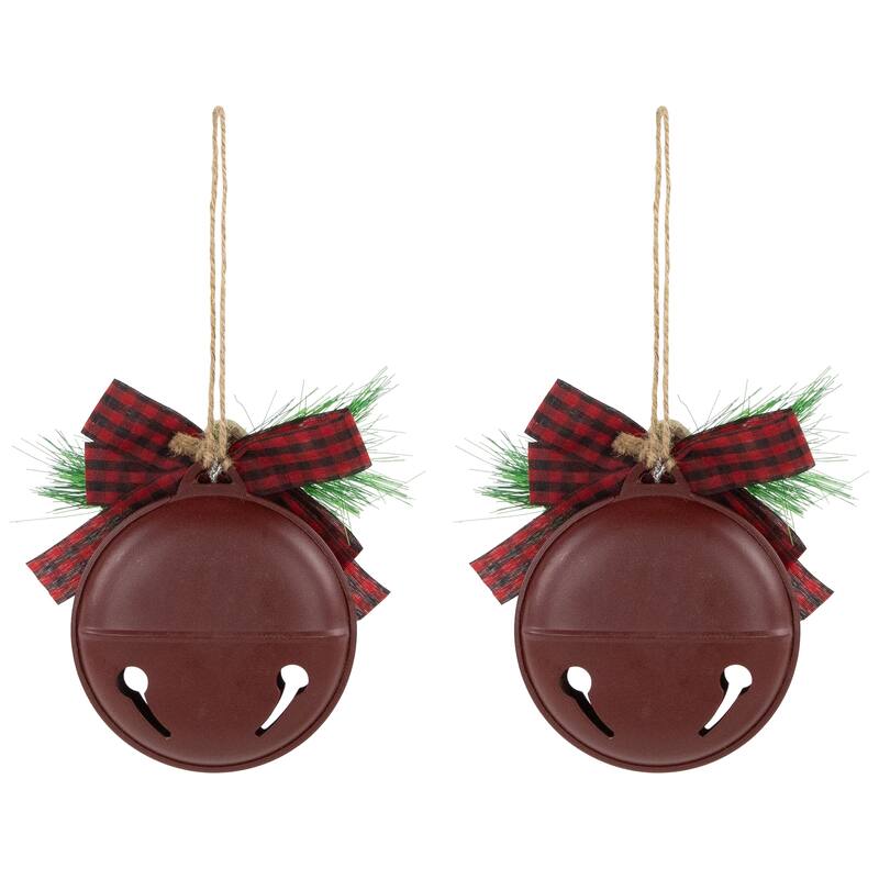 Jingle Bell "Joy" Disc Christmas Ornaments - 5" - Maroon - Set of 2