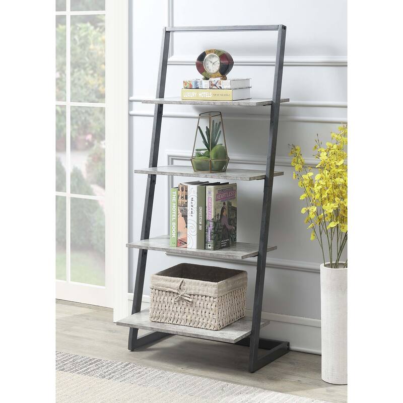 Convenience Concepts Graystone Ladder Bookshelf - faux birch/slate grey frame
