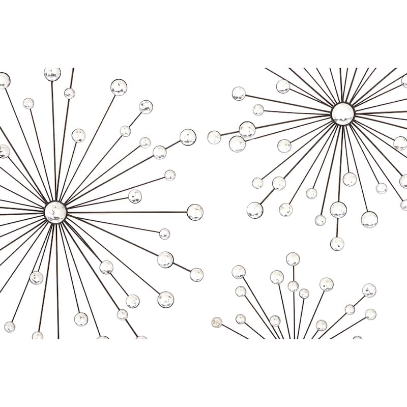 Black Metal Sunburst Home Wall Decor with Crystal Embellishment (Set of 3)