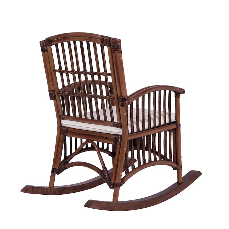 Rowan Bohemian Farmhouse Woven Rattan/Wood Rocking Chair, by JONATHAN Y - 39.37"