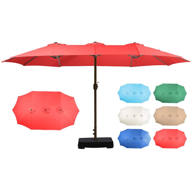 Aoodor 15ft Outdoor Double Sided Market Patio Umbrella with Base Stand