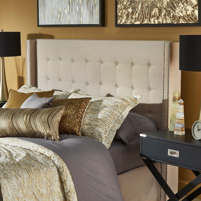 Marion Button-tufted Wingback Headboard by iNSPIRE Q Bold - Queen Cream Linen Headboard - Queen