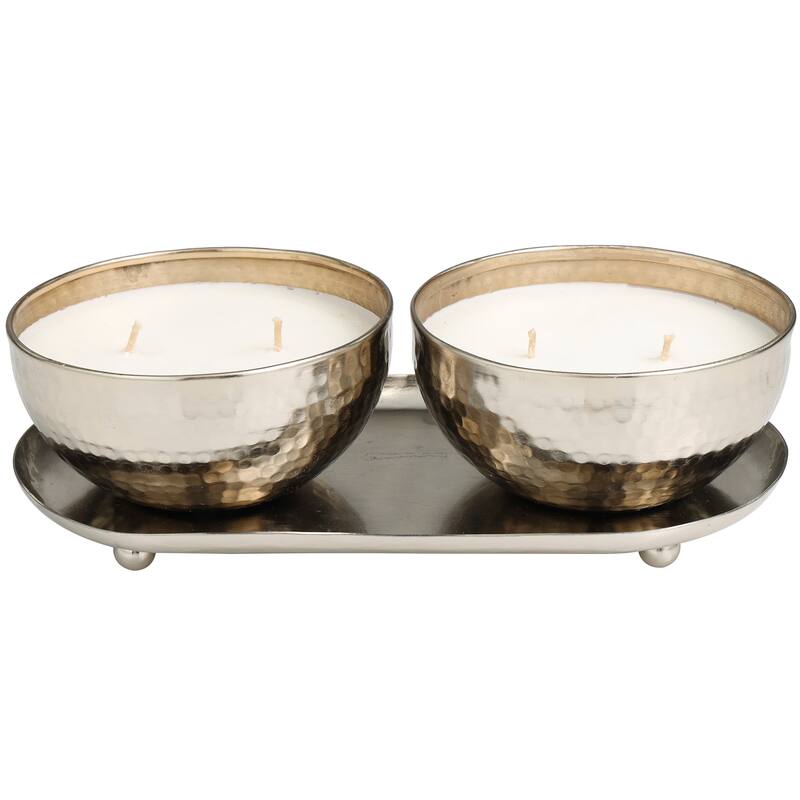Gold or Copper or Silver Metal Scented Hammered 12 oz 2 Wick Candle with White Wax (Set of 2)