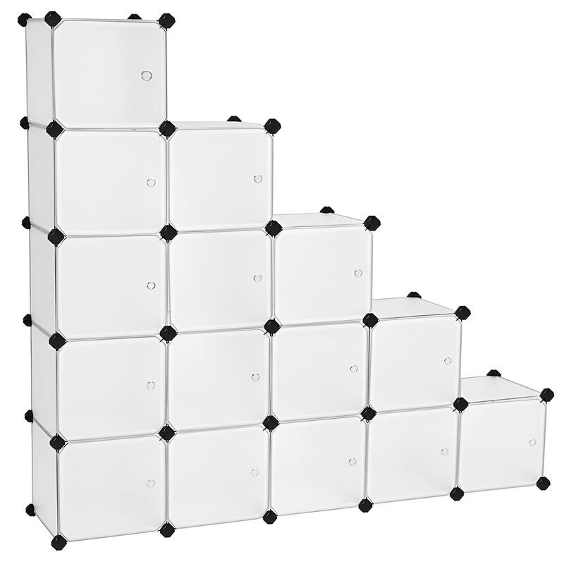 Modern Multi-Cube Storage Rack with Strong ABS Connectors and Secure Door Hooks for Tight Closure - 16-Cubes - White