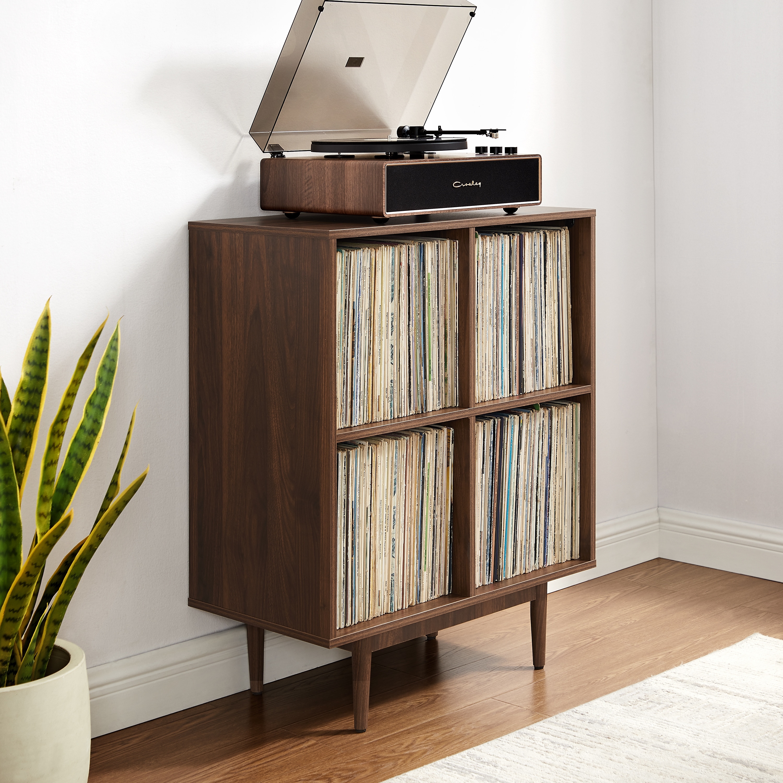 Crosley Liam 4 Cube Record Player Stand With Vinyl Storage - On