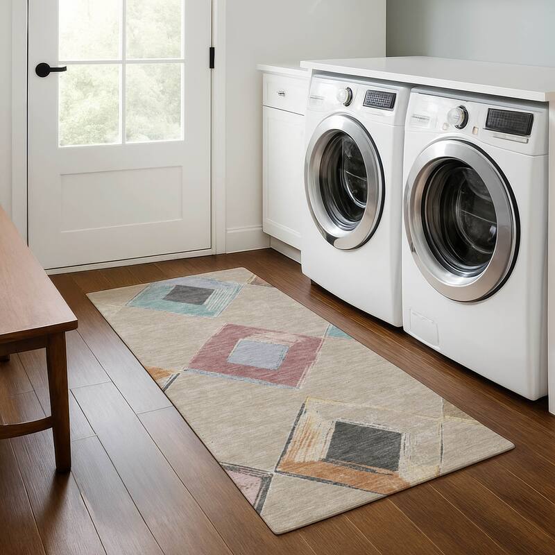 Premium Washable Super Soft Modern Diamond Mayfield Rug - Beige - 2'3" x 7'6"